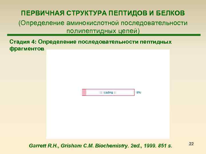  ПЕРВИЧНАЯ СТРУКТУРА ПЕПТИДОВ И БЕЛКОВ (Определение аминокислотной последовательности полипептидных цепей) Стадия 4: Определение