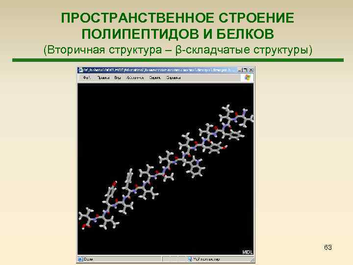 ПРОСТРАНСТВЕННОЕ СТРОЕНИЕ ПОЛИПЕПТИДОВ И БЕЛКОВ (Вторичная структура – β-складчатые структуры) 63 