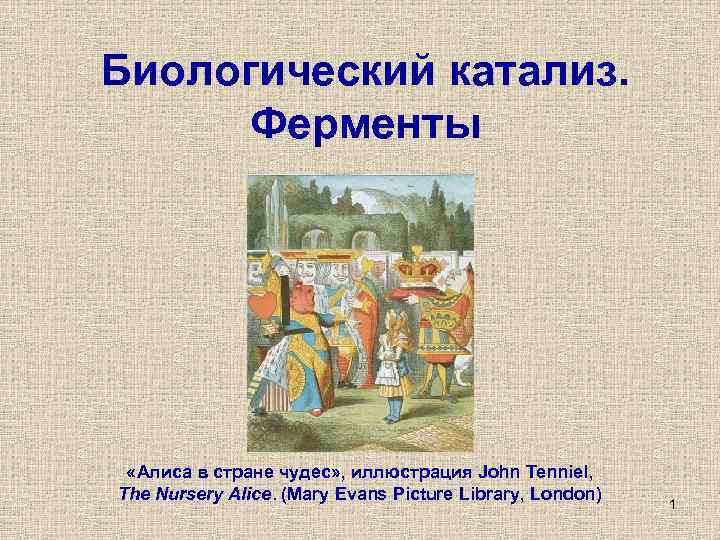 Биологический катализ. Ферменты «Алиса в стране чудес» , иллюстрация John Tenniel, The Nursery Alice.