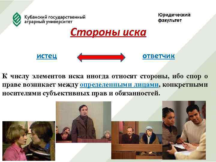 Стороны иска истец ответчик К числу элементов иска иногда относят стороны, ибо спор о