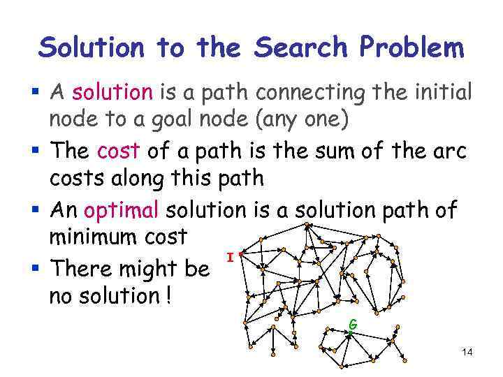 Solution to the Search Problem § A solution is a path connecting the initial