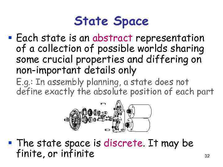 State Space § Each state is an abstract representation of a collection of possible