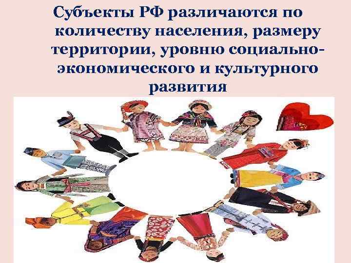Субъекты РФ различаются по количеству населения, размеру территории, уровню социальноэкономического и культурного развития 