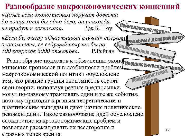Разнообразие макроэкономических концепций «Даже если экономистам поручат довести до конца хотя бы одно дело,
