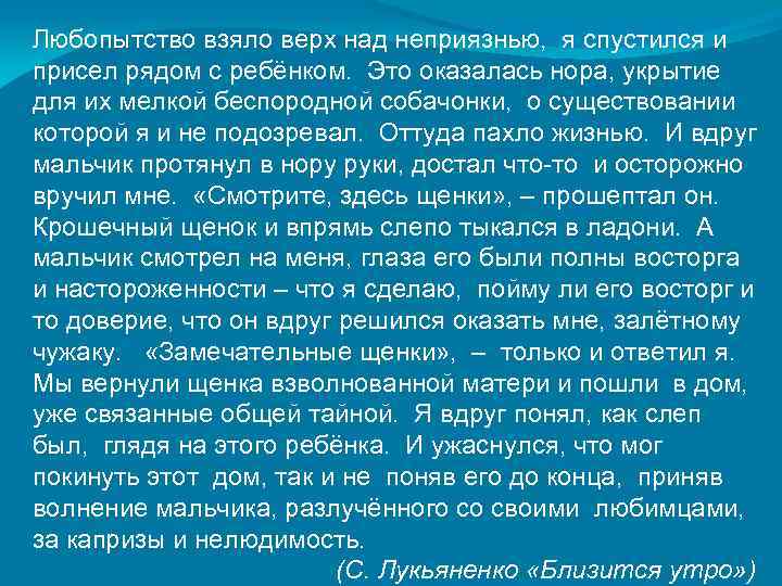 Любопытство взяло верх над неприязнью, я спустился и присел рядом с ребёнком. Это оказалась