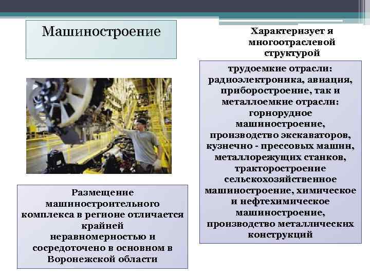 Машиностроение Размещение машиностроительного комплекса в регионе отличается крайней неравномерностью и сосредоточено в основном в
