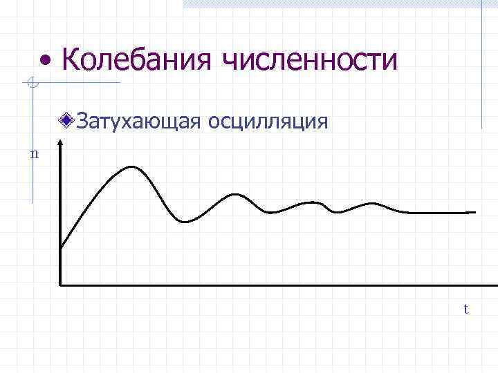  • Колебания численности Затухающая осцилляция n t 