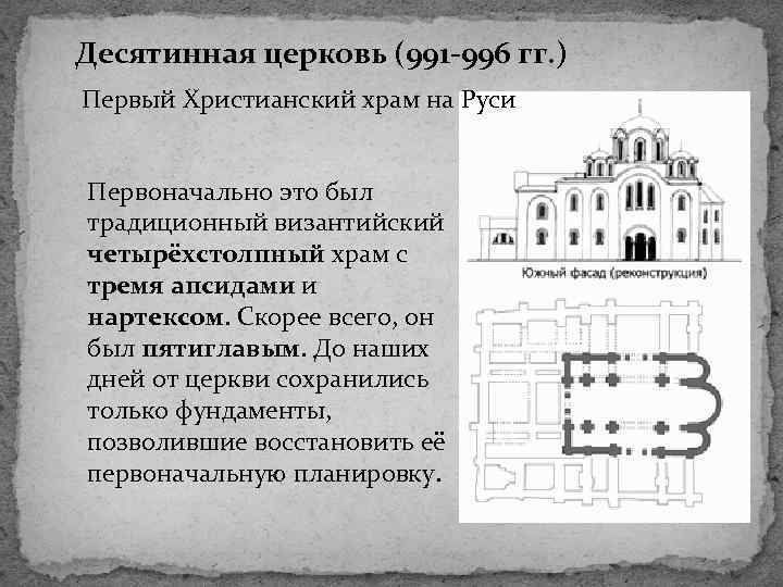 1 десятинная церковь. Храмы древней Руси Десятинная Церковь. Десятинная Церковь при Владимире. Десятинная Церковь в Киеве 989-996. Десятинная Церковь 989.