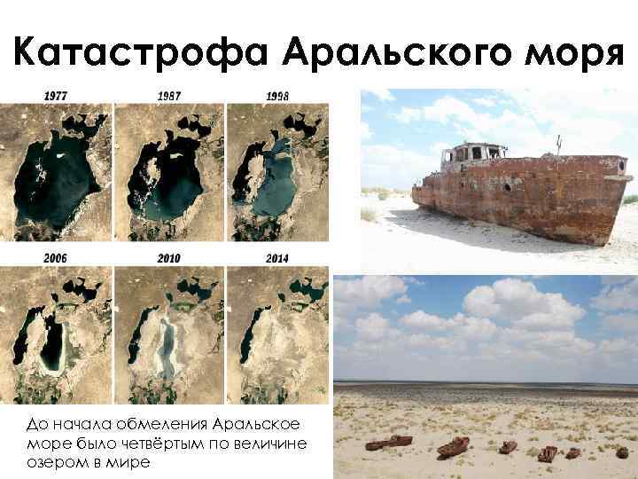 Катастрофа Аральского моря До начала обмеления Аральское море было четвёртым по величине озером в