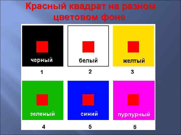 Красный квадрат на разном цветовом фоне 