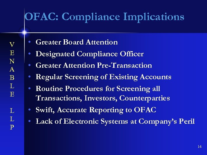 OFAC: Compliance Implications V E N A B L E L L P •