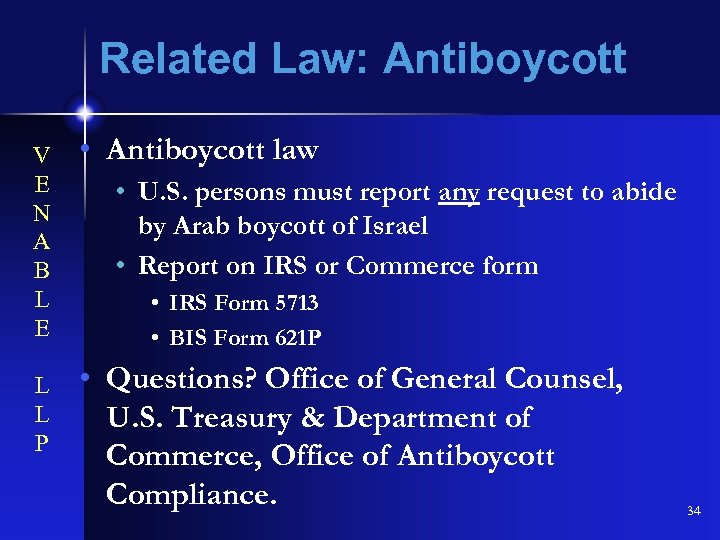 Related Law: Antiboycott V E N A B L E L L P •