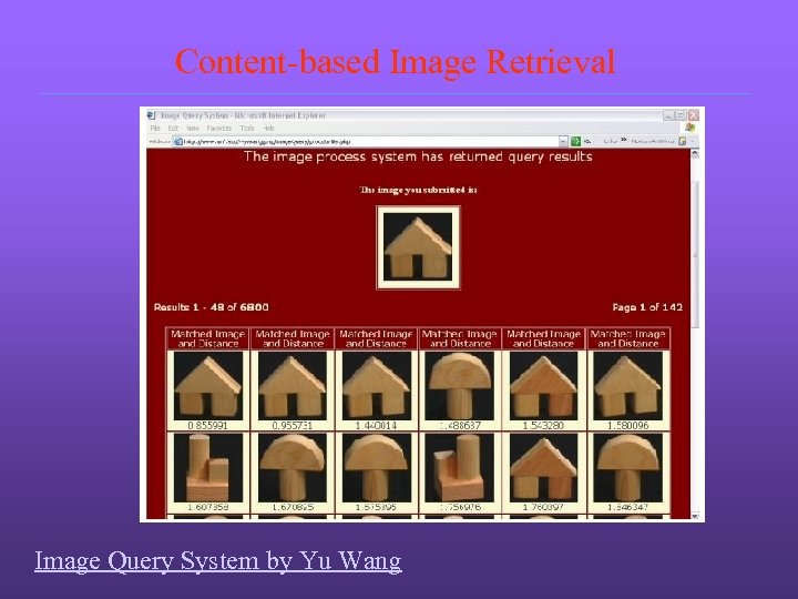 Content-based Image Retrieval Image Query System by Yu Wang 
