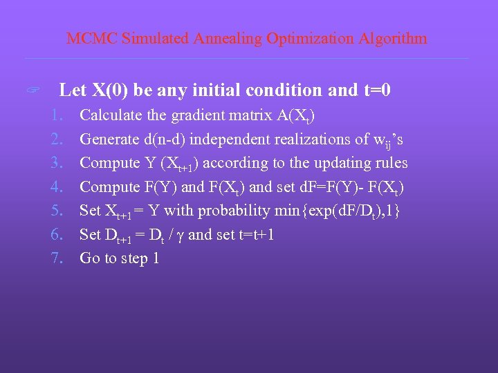 MCMC Simulated Annealing Optimization Algorithm ? Let X(0) be any initial condition and t=0