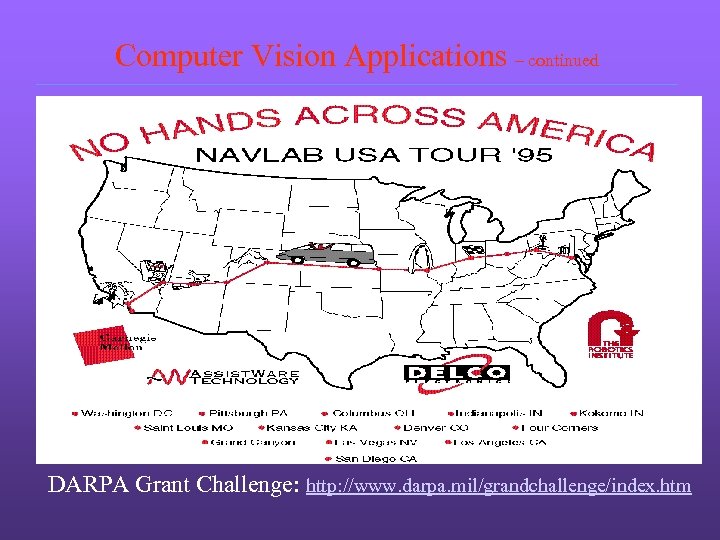 Computer Vision Applications – continued DARPA Grant Challenge: http: //www. darpa. mil/grandchallenge/index. htm 
