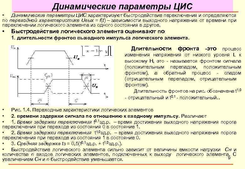 Динамические параметры ЦИС • Динамические параметры ЦИС характеризуют быстродействие переключения и определяются по переходной