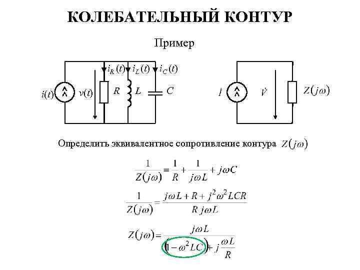 КОЛЕБАТЕЛЬНЫЙ КОНТУР Пример i. R (t) i. L (t) i. C (t) i(t) v(t)