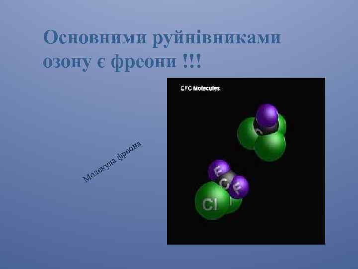Основними руйнівниками озону є фреони !!! М ол у ек р л а ф