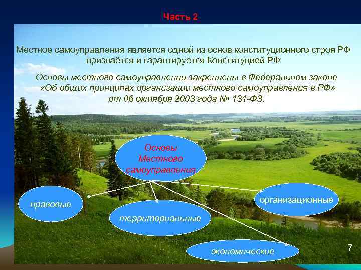 Часть 2 Местное самоуправления является одной из основ конституционного строя РФ признаётся и гарантируется