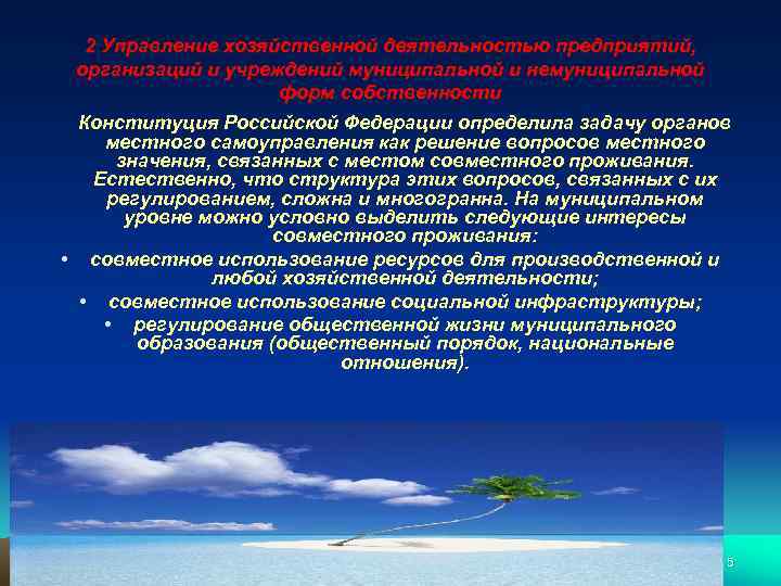 2 Управление хозяйственной деятельностью предприятий, организаций и учреждений муниципальной и немуниципальной форм собственности Конституция