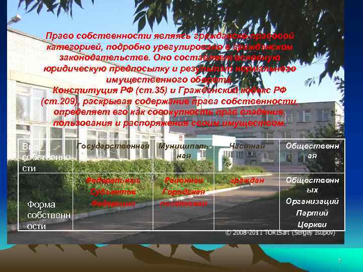 Право собственности являясь гражданско-правовой категорией, подробно урегулировано в гражданском законодательстве. Оно составляет основную юридическую