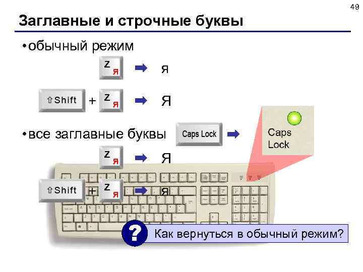 49 Заглавные и строчные буквы • обычный режим Z + Z Я я Я