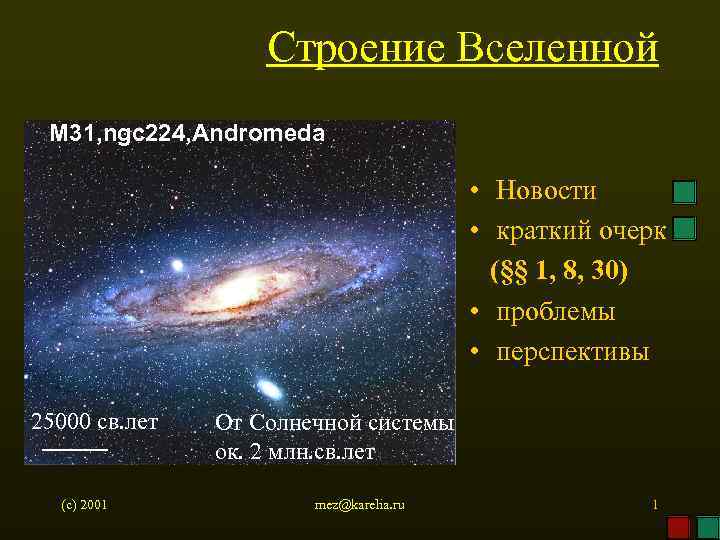 Строение Вселенной M 31, ngc 224, Andromeda • Новости • краткий очерк (§§ 1,