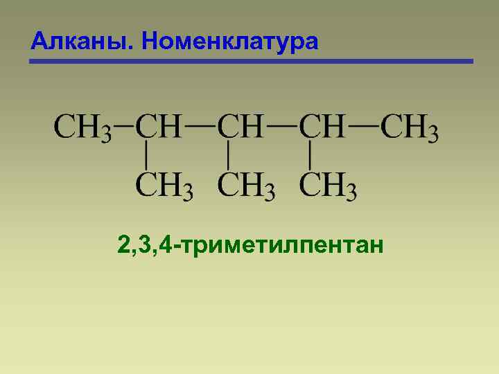Алканы. Номенклатура 2, 3, 4 -триметилпентан 