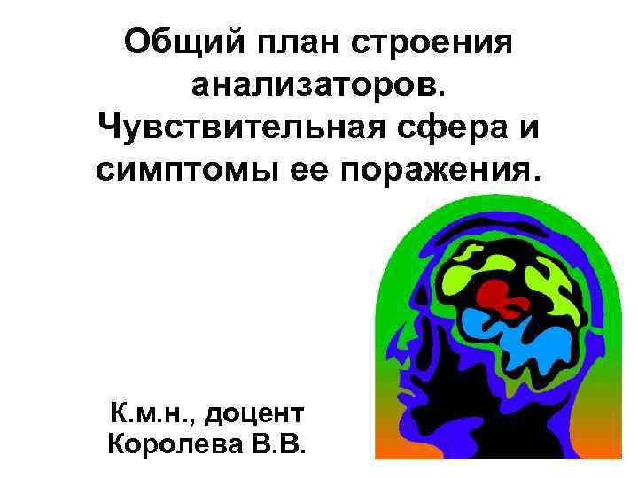 Общий план строения анализаторов. Чувствительная сфера и симптомы ее поражения. К. м. н. ,
