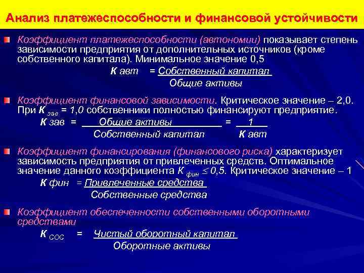 Анализ платежеспособности и финансовой устойчивости Коэффициент платежеспособности (автономии) показывает степень зависимости предприятия от дополнительных