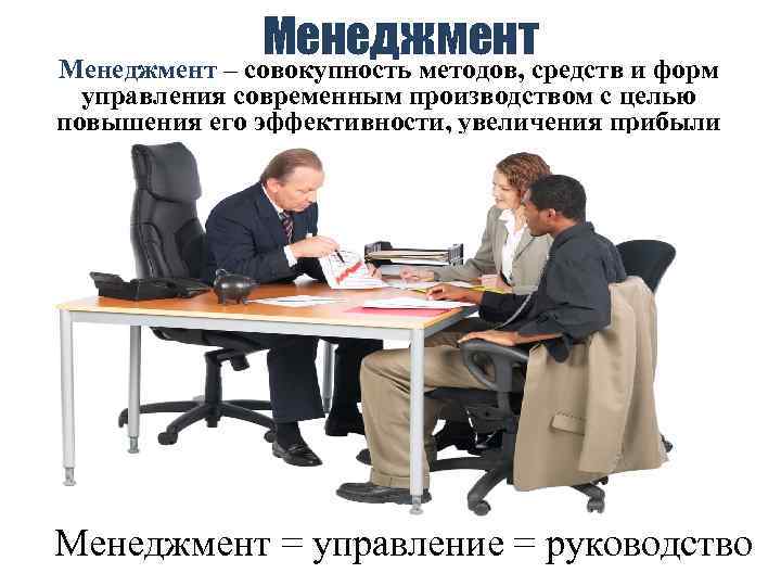 Менеджмент – совокупность методов, средств и форм управления современным производством с целью повышения его