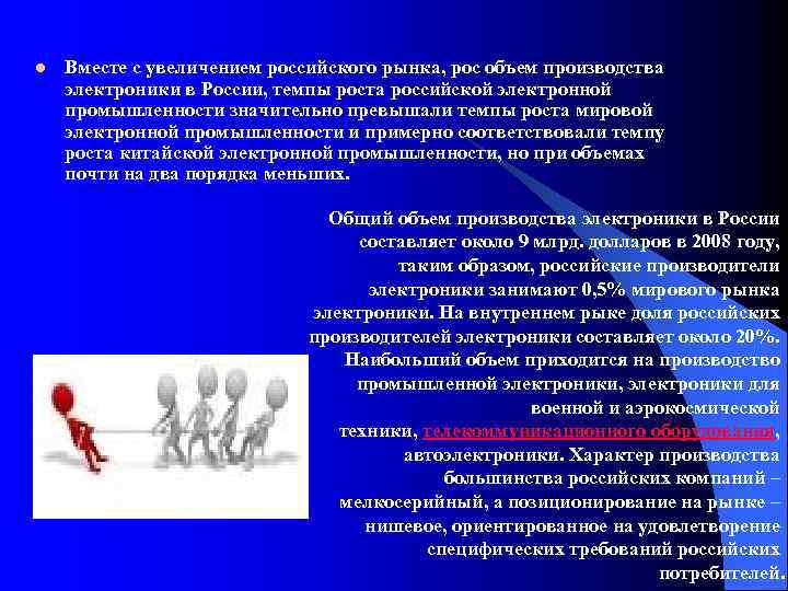 l Вместе с увеличением российского рынка, рос объем производства электроники в России, темпы роста