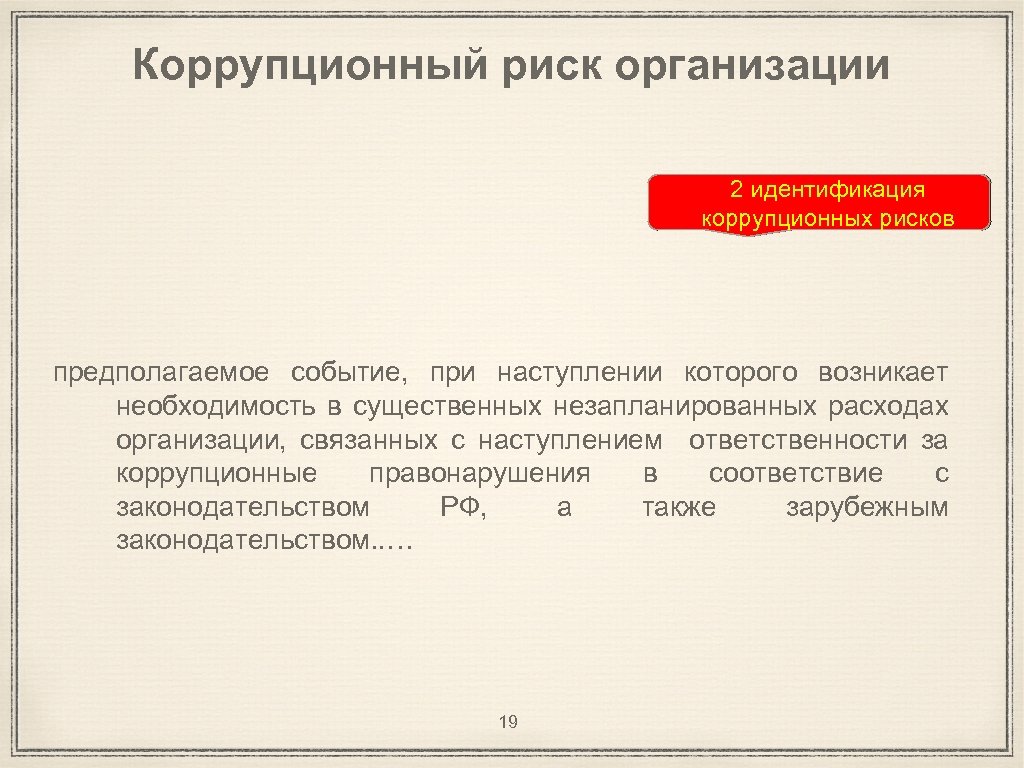 Коррупционный риск организации 2 идентификация коррупционных рисков предполагаемое событие, при наступлении которого возникает необходимость