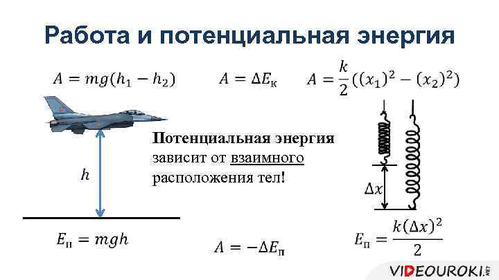 Работа и потенциальная энергия Потенциальная энергия зависит от взаимного расположения тел! 