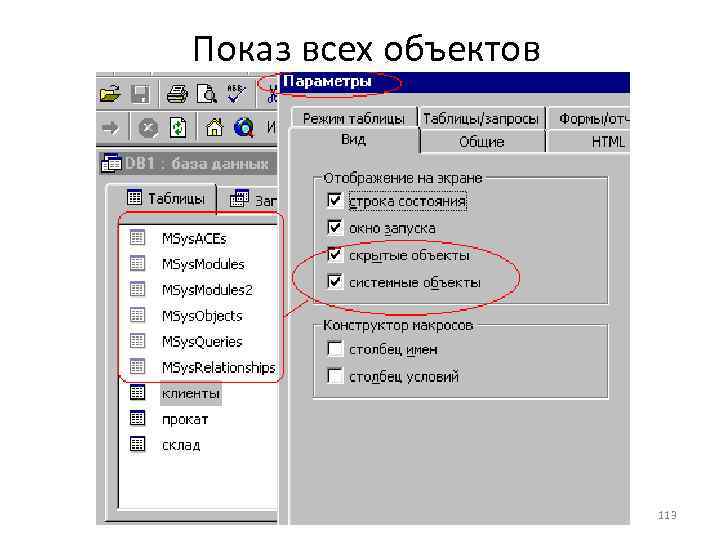 Показ всех объектов 113 