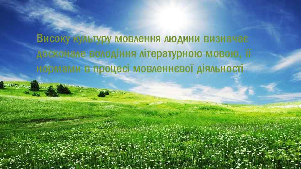 Високу культуру мовлення людини визначає досконале володіння літературною мовою, її нормами в процесі мовленнєвої