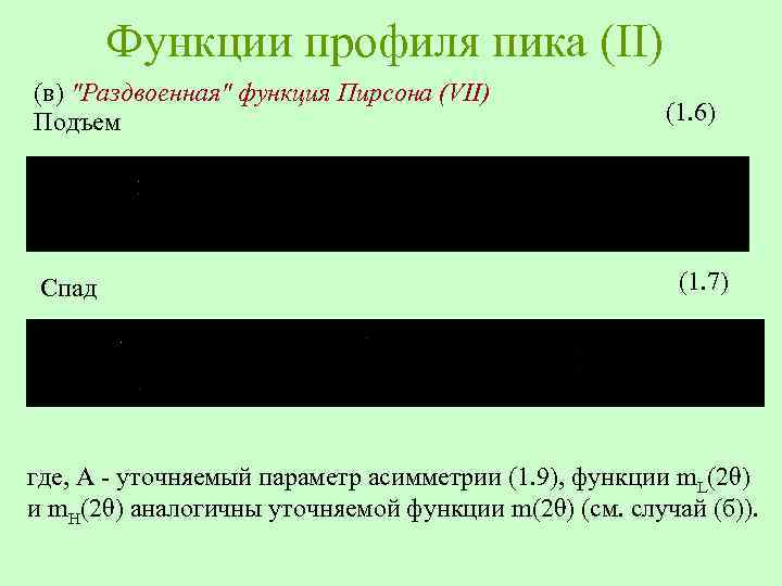 Функции профиля пика (II) (в) 