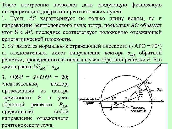 Такое построение позволяет дать следующую физическую интерпретацию дифракции рентгеновских лучей: 1. Пусть АО характеризует