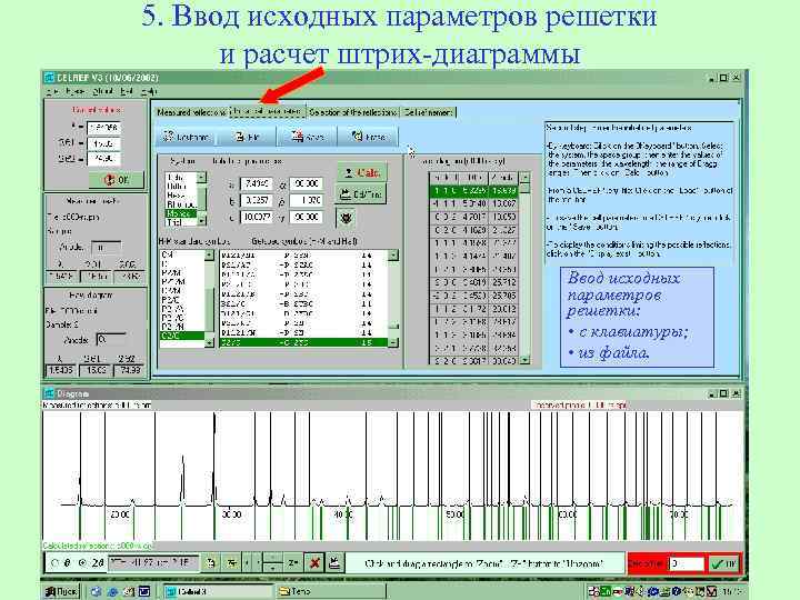 Исходные параметры. Расчет параметра решетки. Штрих диаграмма. Расчет параметров решетки э. Параметр решетки электронная дифрактограмма.