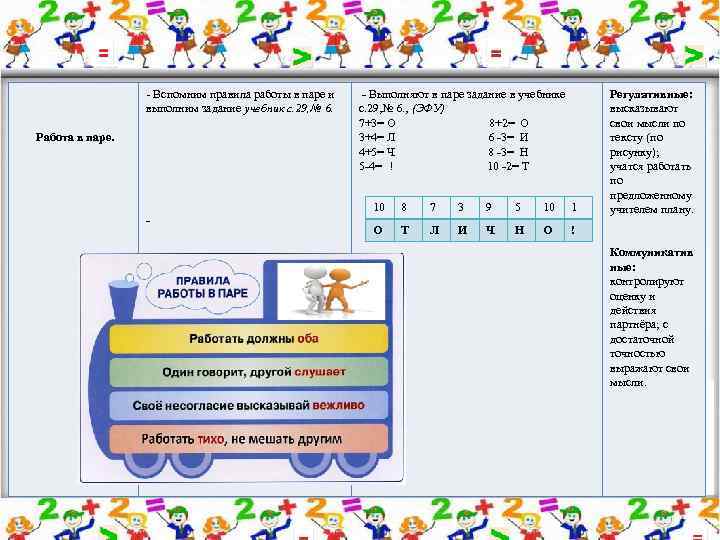 - Вспомним правила работы в паре и выполним задание учебник с. 29, № 6.