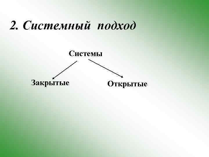 2. Системный подход Системы Закрытые Открытые 