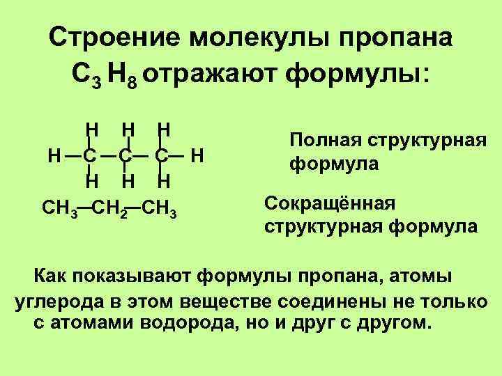 Строение молекулы пропана С 3 Н 8 отражают формулы: Н Н С С С