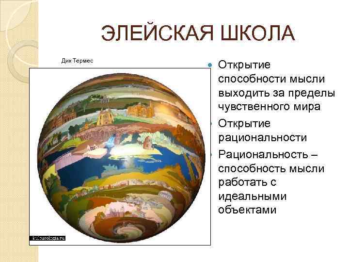 ЭЛЕЙСКАЯ ШКОЛА Дик Термес Открытие способности мысли выходить за пределы чувственного мира Открытие рациональности