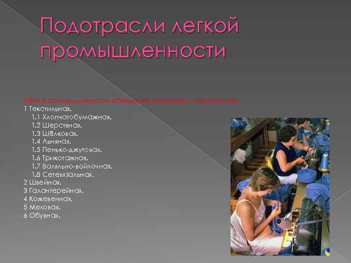 Подотрасли промышленности. Подотрасли легкой промышленности. Подотрасли швейной промышленности. Подотрасли текстильной промышленности. Отрасли и подотрасли легкой промышленности.