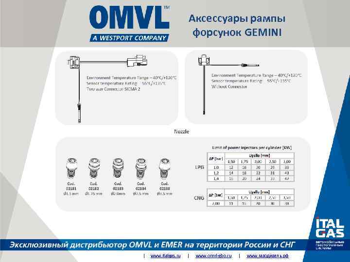 Аксессуары рампы форсунок GEMINI | www. italgas. ru | www. omvl-gbo. ru | www.