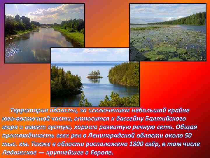  Территория области, за исключением небольшой крайне юго-восточной части, относится к бассейну Балтийского моря