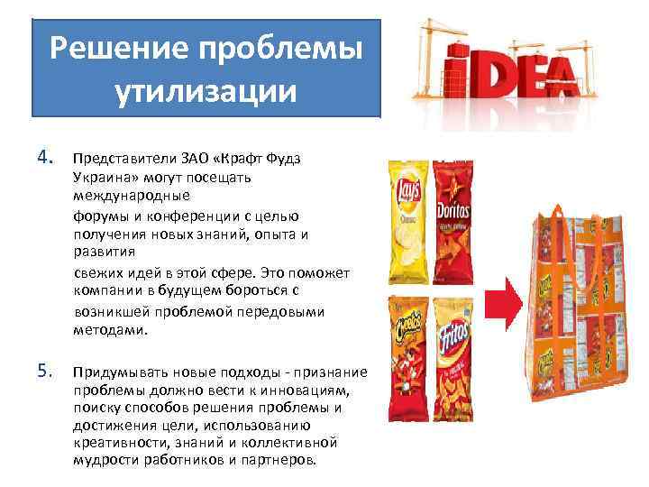 Решение проблемы утилизации 4. Представители ЗАО «Крафт Фудз Украина» могут посещать международные форумы и
