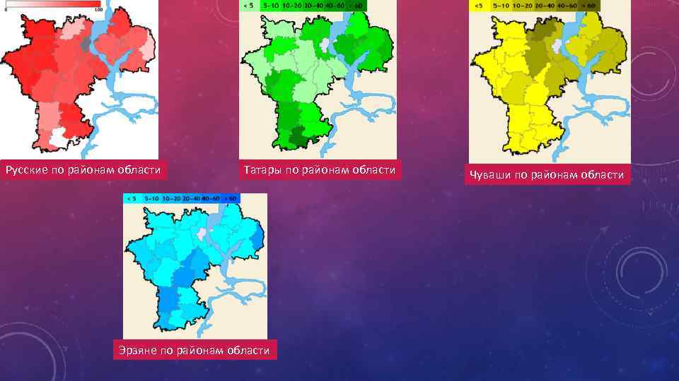 Русские по районам области Татары по районам области Эрзяне по районам области Чуваши по