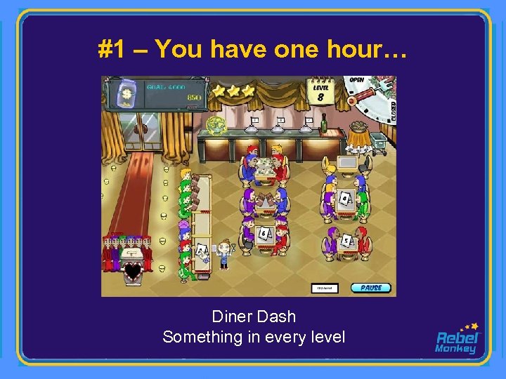 #1 – You have one hour… Diner Dash Something in every level 