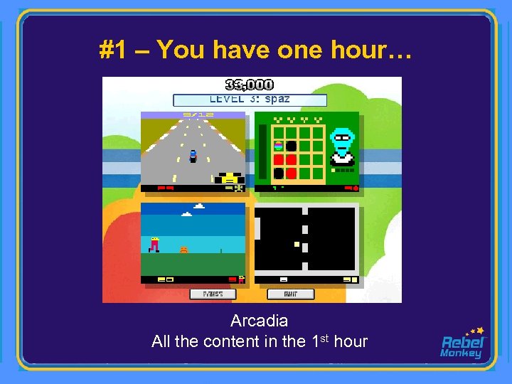 #1 – You have one hour… Arcadia All the content in the 1 st